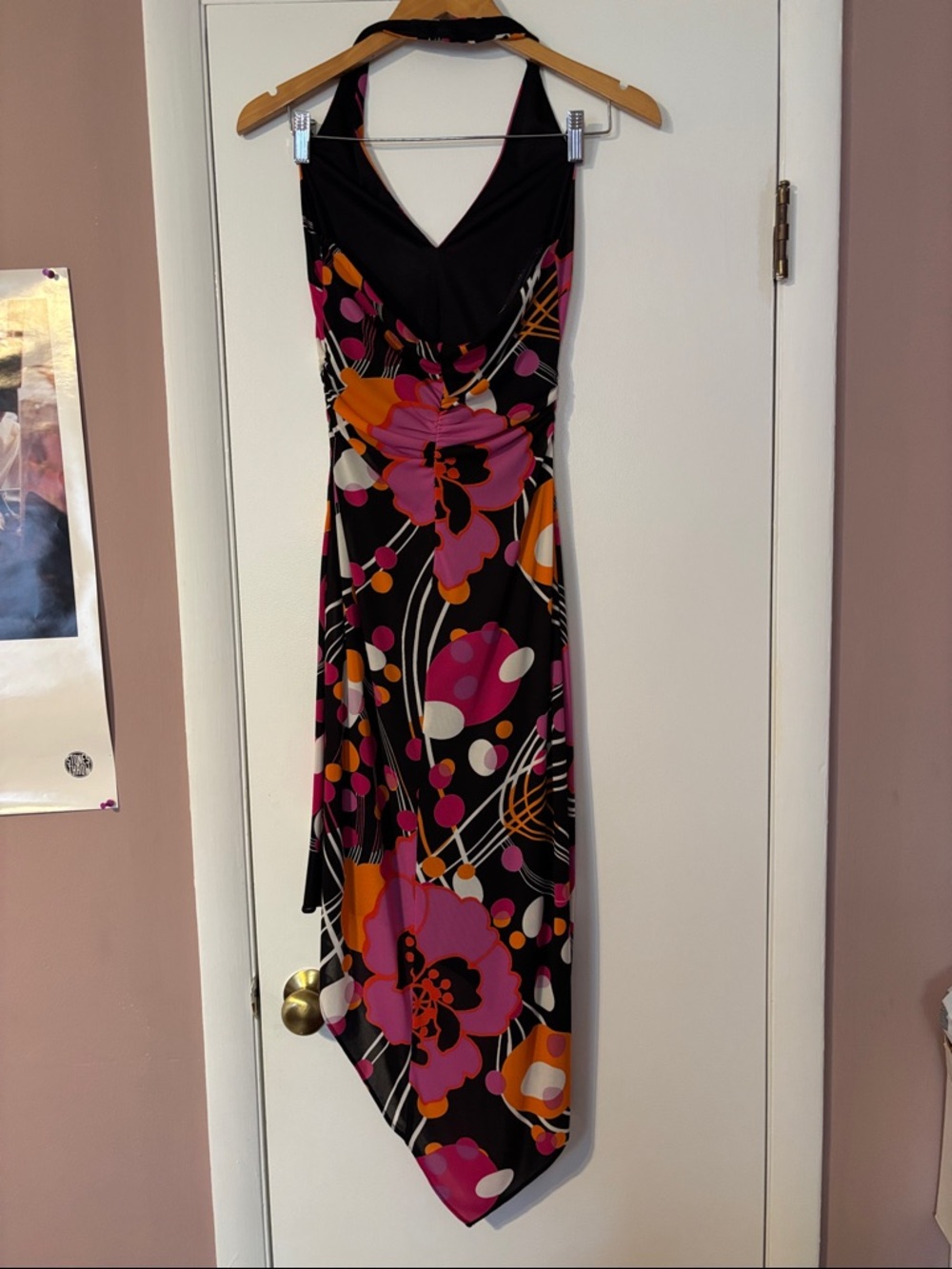 90’s Vintage David Meister Halter Dress Designer Retro Y2K Asymmetrical Midi - Picture 5 of 17